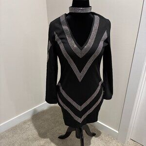 BLING! BLING! BLACK & CLASSY RHINESTONE EMBELLISHED PARTY DRESS